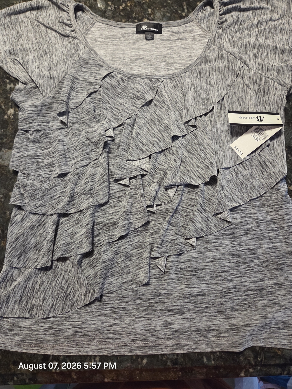 AB Studio Heather Gray Short-Sleeve Ruffle Tee